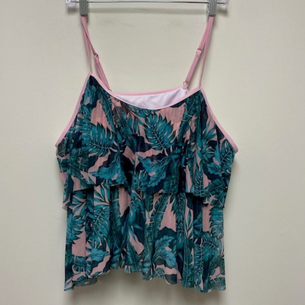 Plus size Tropical Print Hanky Hem Mid Waist Tankini Swimsuit, size 4XL